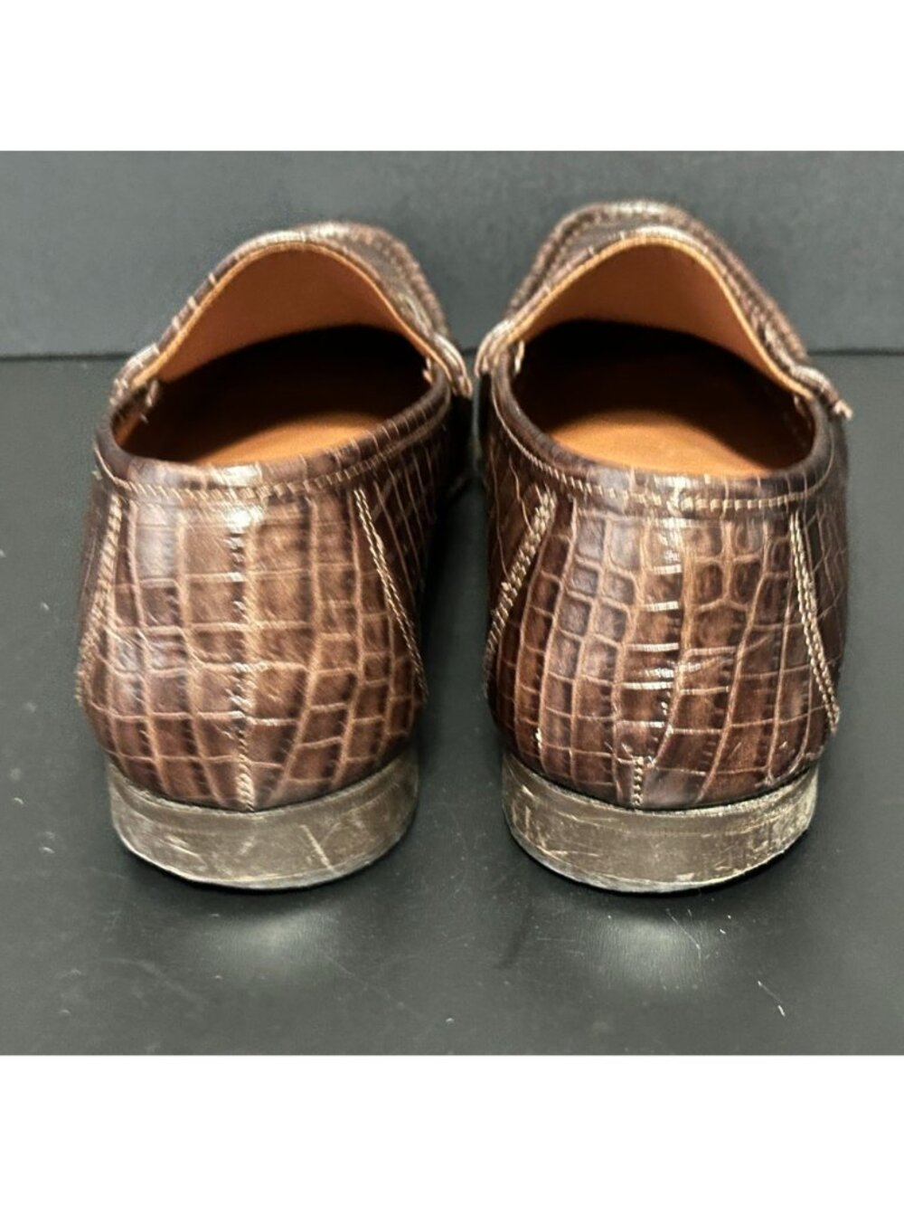 ALLEN EDMONDS Verona II Italian Loafer Crocodile Embossed Leather Brown Size 13D - Picture 10 of 15
